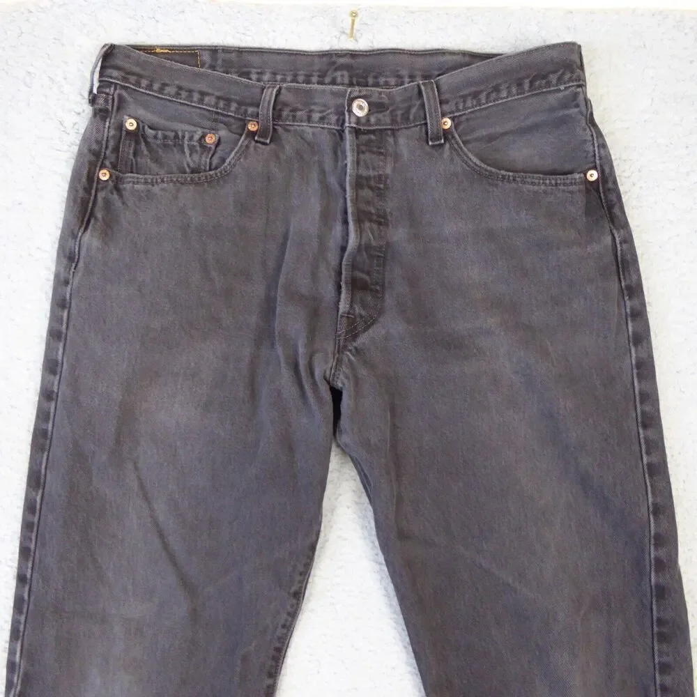 Levis 501 Jeans Mens 38x32 Black Denim Button Fly Distressed Straight Leg Y2K